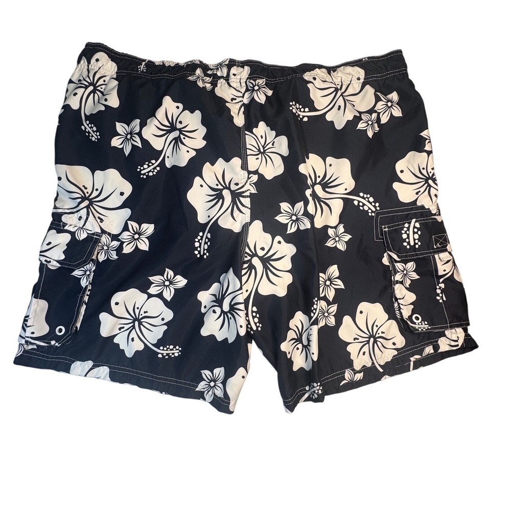 OP Ocean Pacific Mens 3XL Navy Hawaiian Floral Swim Trunks Board Shorts Surf